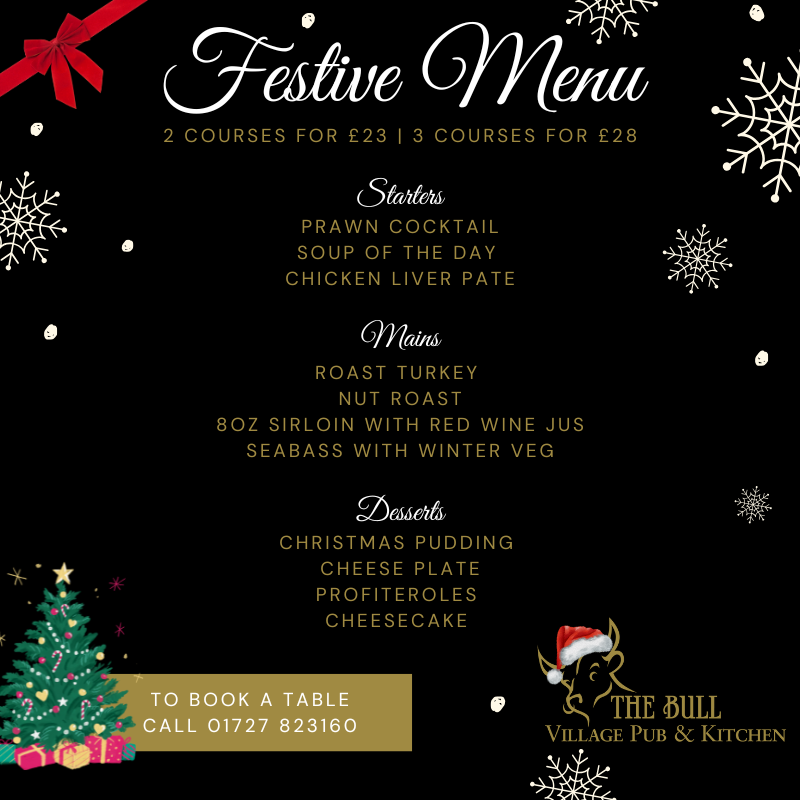 the bull christmas menu